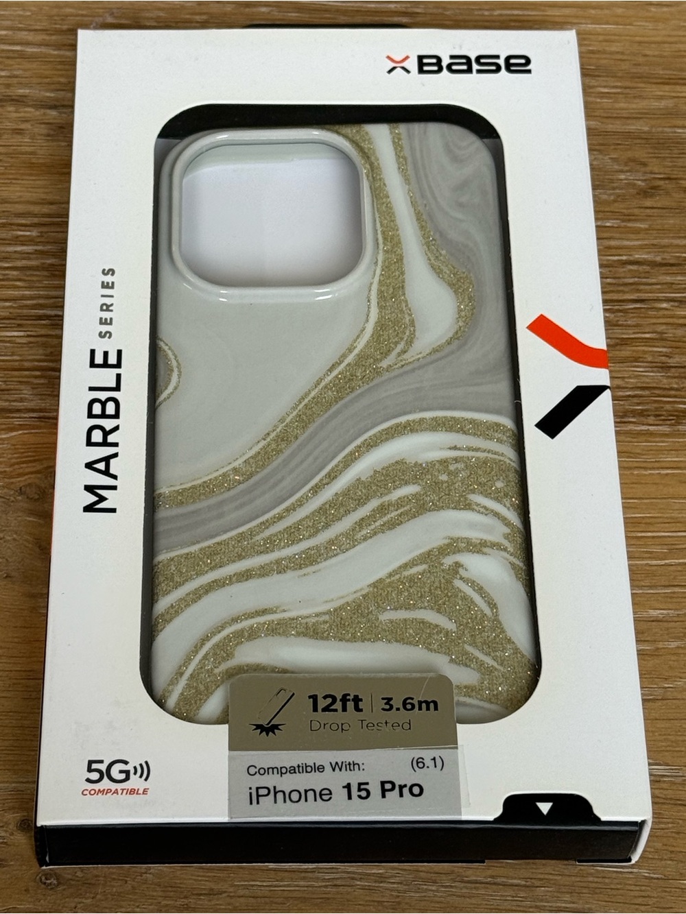 New xBase Marble Series Case for iPhone 15 Pro 6.1” marble Glitter Gold Silver